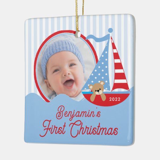 Sailboat Baby's First kerstfoto Ornament (Links)
