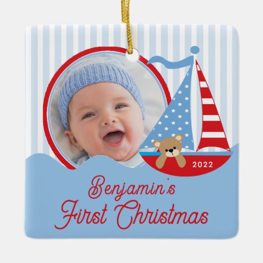 Sailboat Baby's First kerstfoto Ornament (Voorkant)