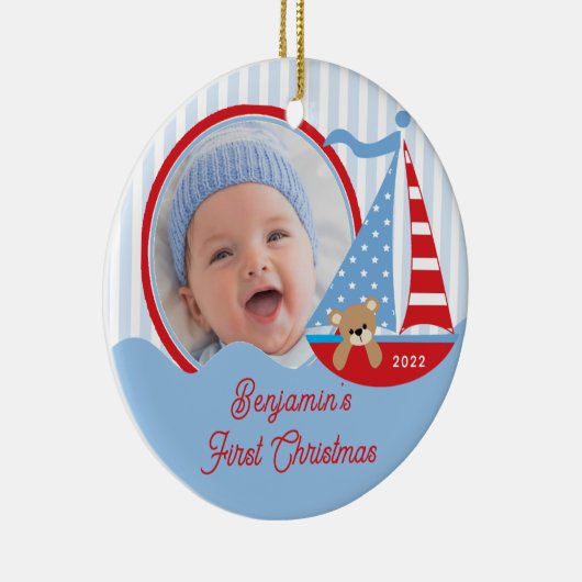 Sailboat Baby's First kerstfoto Ornament (Rechts)