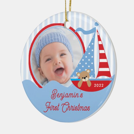 Sailboat Baby's First kerstfoto Ornament (Links)