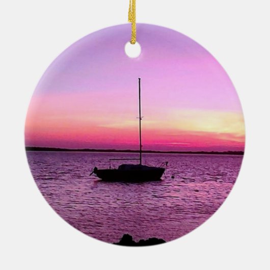 SAILBOAT BIJ SUNRISE CHRISTMAS/FUN ORNAMENT (Achterkant)