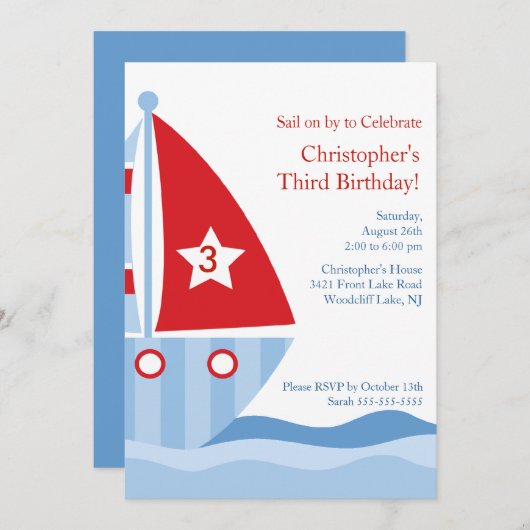SAILBOAT Birthday Uitnodiging (Voorkant / Achterkant)