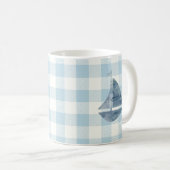 Sailboat Blue Gingham Check Pattern Coffee Mok (Voorkant rechts)