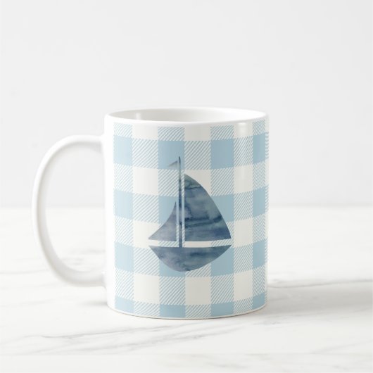 Sailboat Blue Gingham Check Pattern Coffee Mok (Links)