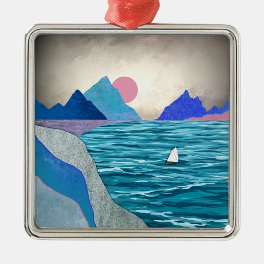 Sailboat Cove Landschap Metalen Ornament (Voorkant)