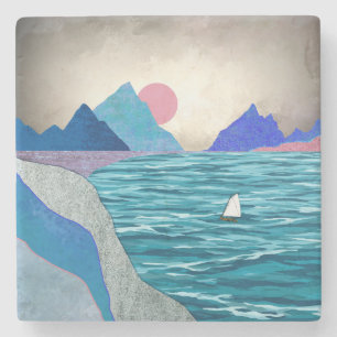 Sailboat Cove Landschap Stenen Onderzetter