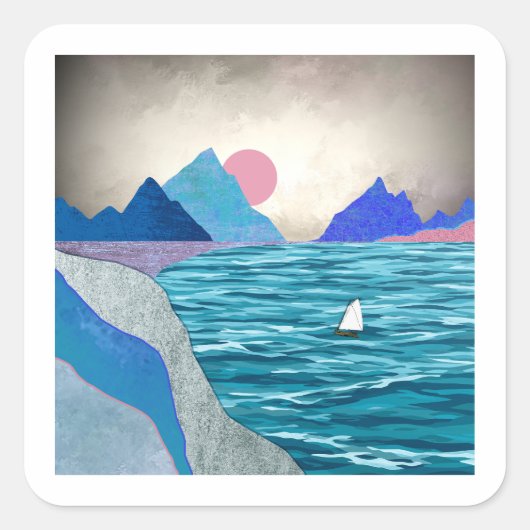 Sailboat Cove Landschap Vierkante Sticker (Voorkant)