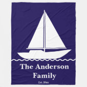 Sailboat Dark Blue and White Family Name Est. Year Fleece Deken (Voorkant)