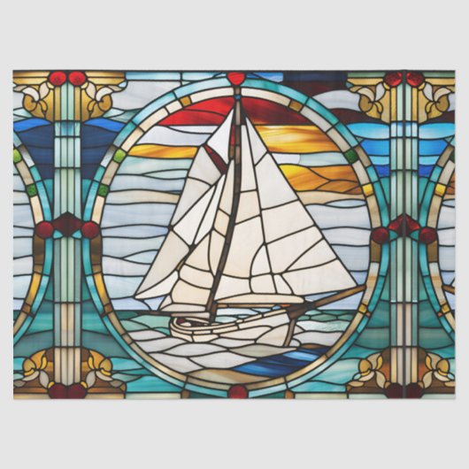 Sailboat Faux Glas in lood voor Decoupage Craft Ti Tissuepapier (Voorkant)