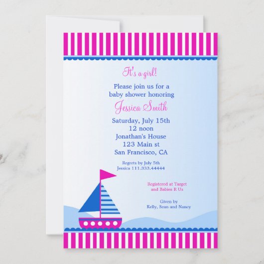Sailboat Nautical Baby Shower-uitnodigingen Kaart (Voorkant)