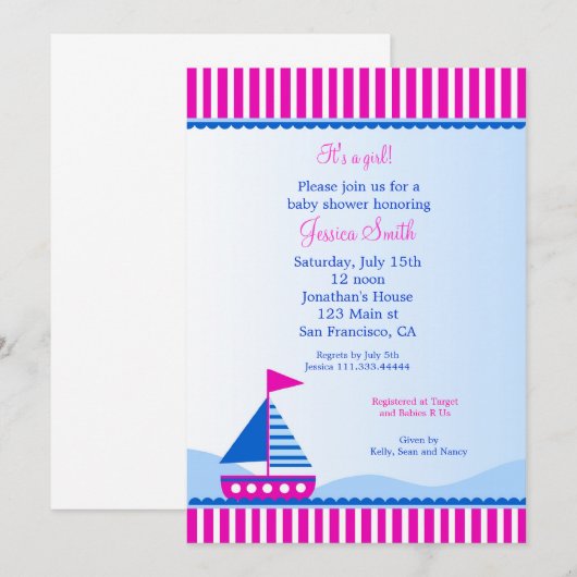 Sailboat Nautical Baby Shower-uitnodigingen Kaart (Voorkant / Achterkant)
