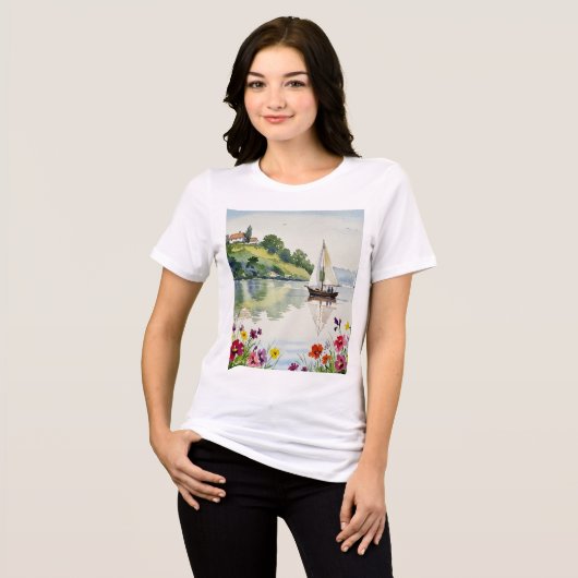Sailboat on a quiet lake Tri-Blend shirt (Voorkant volledig)