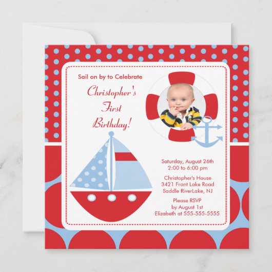 Sailboat Photo Birthday Invitation Kaart (Voorkant)