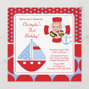 Sailboat Photo Birthday Invitation Kaart