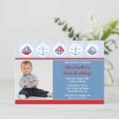 Sailboat Photo Birthday Invitation Kaart (Staand voorkant)
