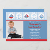 Sailboat Photo Birthday Invitation Kaart (Voorkant / Achterkant)