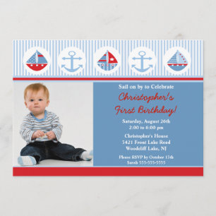 Sailboat Photo Birthday Invitation Kaart