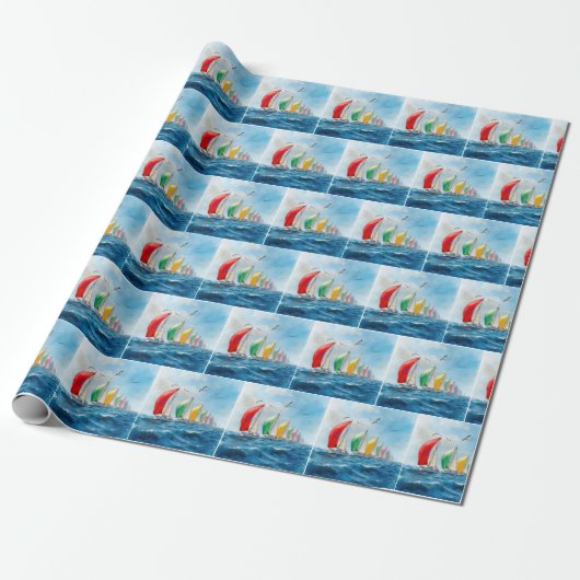 Sailboat Race On High Seas Cadeaupapier (Uitgerold)