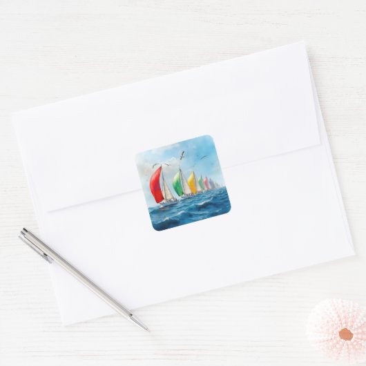 Sailboat Race On High Seas Vierkante Sticker (Envelop)