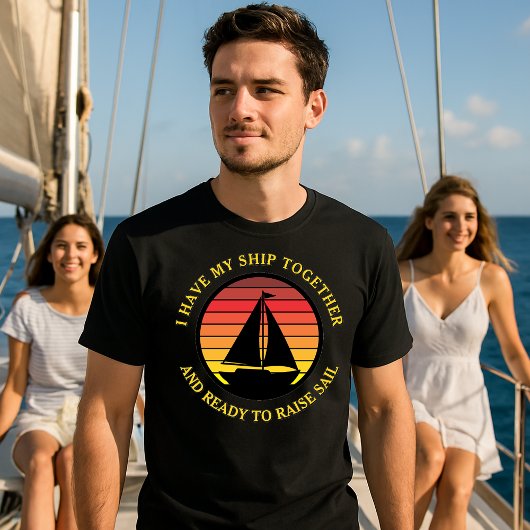 Sailboat & Retro Sunset Sailing Sjabloon T-shirt