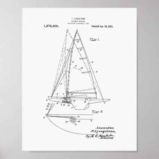 Sailboat Rigging 1921 Patent Art - Witboek Poster (Voorkant)