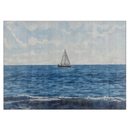 Sailboat Sailing on the Ocean Blue Glass Snijplank (Voorkant)