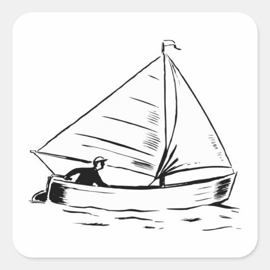 Sailboat Sketch Vierkante Sticker (Voorkant)