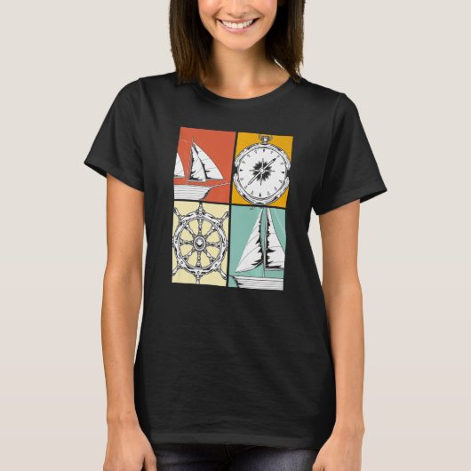 Sailboat Steering Wheel Sailor Compass Pop Sailing T-shirt (Voorkant)