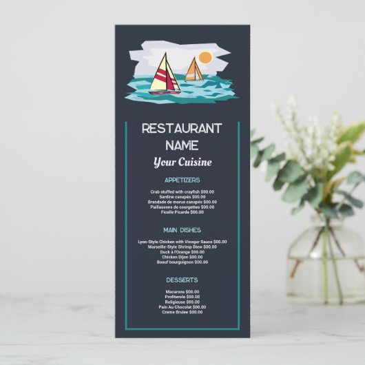 Sailboat Sunrise, Restaurant Slimline Menu (Staand voorkant)