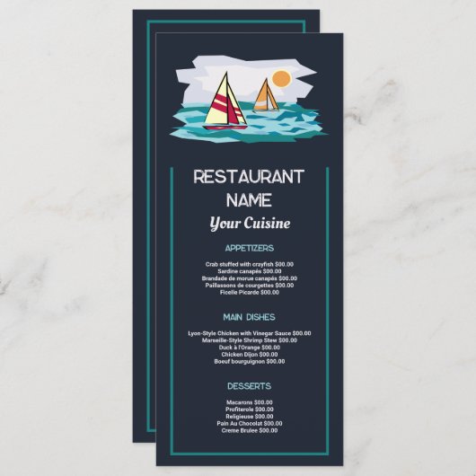 Sailboat Sunrise, Restaurant Slimline Menu (Voorkant / Achterkant)