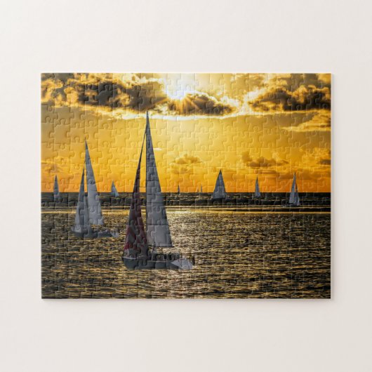 Sailboat sunset jigzaapuzzel legpuzzel (Horizontaal)