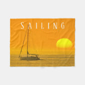 Sailboat Sunset Oranje Sky Large Sun, White Text Fleece Deken (Voorkant (Horizontaal))