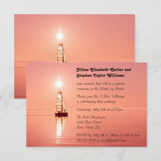 Sailboat Sunset Photo - 3x5 Wedding Announding Kaart (Voorkant / Achterkant)