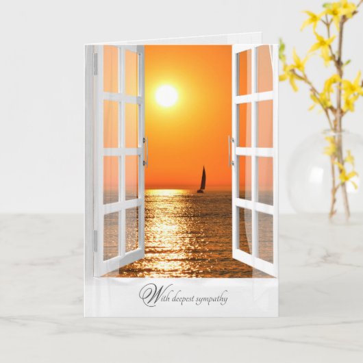 sailboat sunset scene in window sympathy kaart (Gele Bloem)