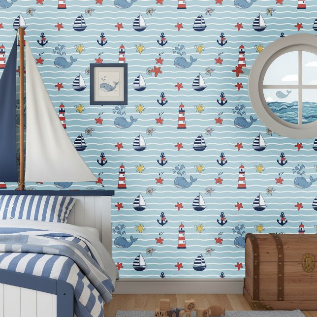 Sailboat, Wave and Whale Pattern ID1228 Behang (Creator heeft geüpload)