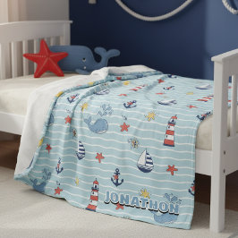 Sailboat, Wave and Whale Pattern ID1228 Fleece Deken