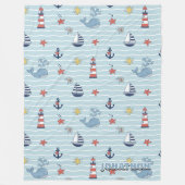 Sailboat, Wave and Whale Pattern ID1228 Fleece Deken (Voorkant)