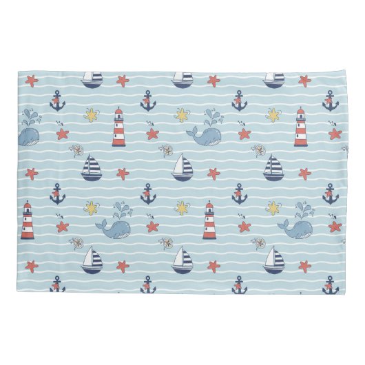 Sailboat, Wave and Whale Pattern ID1228 Kussensloop (Achterkant)