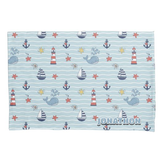 Sailboat, Wave and Whale Pattern ID1228 Kussensloop (Voorkant)