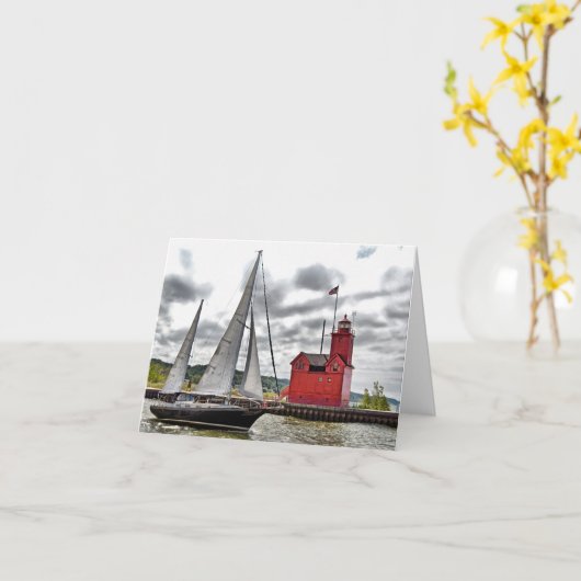 sailboat with red lighthouse kaart (Gele Bloem)