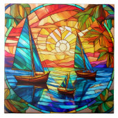 Sailboats and sunsets Stained glass art Tegeltje (Voorkant)