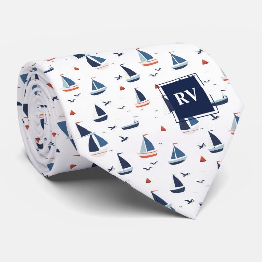 Sailboats at Sea Monogrammed Stropdas (Opgerold)
