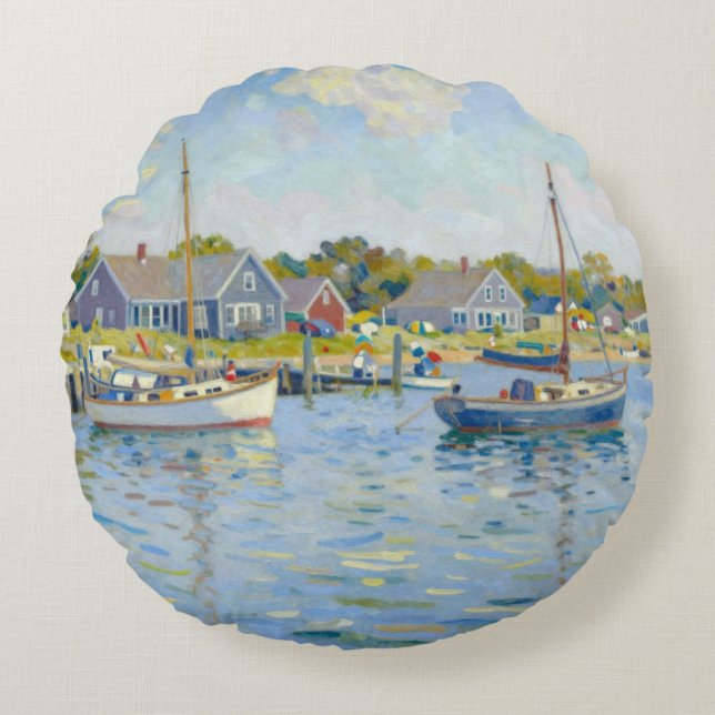 Sailboats Impressionism New England Rond Kussen (Voorkant)