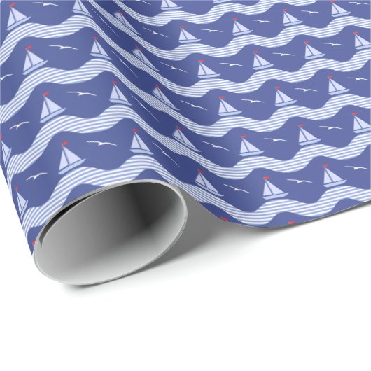 Sailboats On A Striped Sea Pattern Cadeaupapier (Rol Hoek)