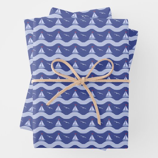 Sailboats On A Striped Sea Pattern Inpakpapier Vel (In situ)