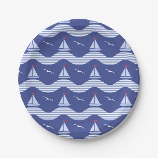 Sailboats On A Striped Sea Pattern Papieren Bordje (Voorkant)