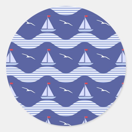 Sailboats On A Striped Sea Pattern Ronde Sticker (Voorkant)