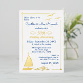 Sailboot 50th Wedding Jubileum Gold Folie Uitnodiging (Staand Voorkant)