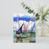 Sailboot Abstract Blue Sky Fluffy Clouds Briefkaart (Staand voorkant)