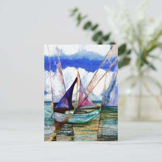 Sailboot Abstract Blue Sky Fluffy Clouds Briefkaart (Staand voorkant)